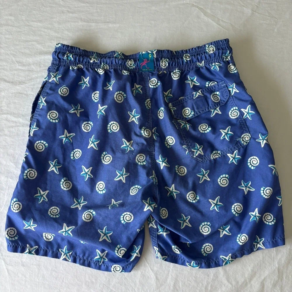Michaels Swim Trunks Mens Large Blue Starfish Seashell Nautical Board Shorts USA